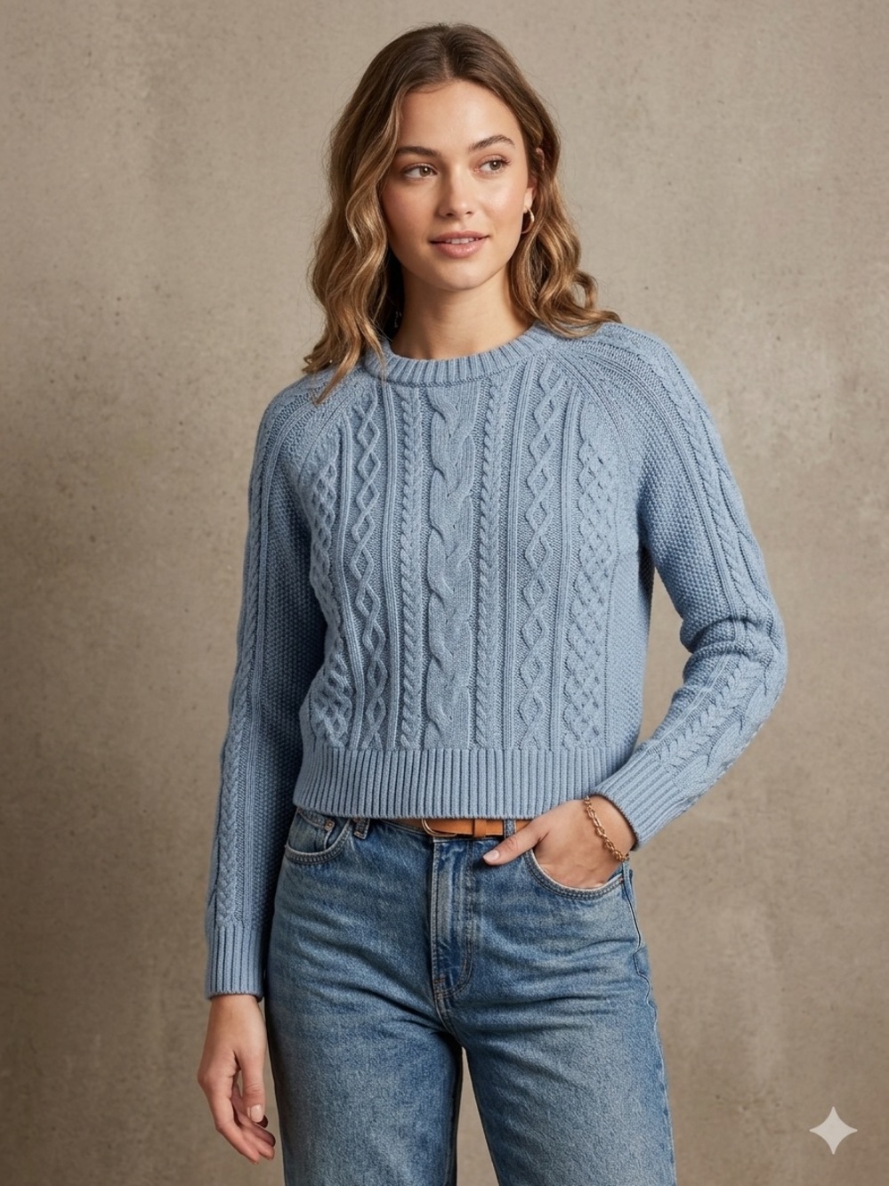 GAP Women’s Cable Knit Fisherman Coastal Baby Blue Spring Cotton Sweater Sz M
